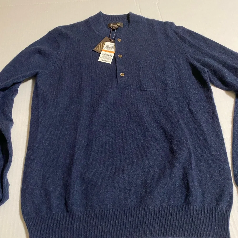 NWT Tasso Elba Men's 100% Cashmere Henley Sweater Navy Size S